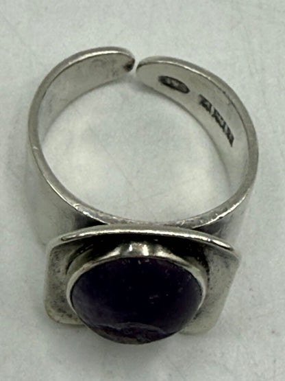 Set of Two Sterling Silver Amethyst Stones Adjustable Rings /ro