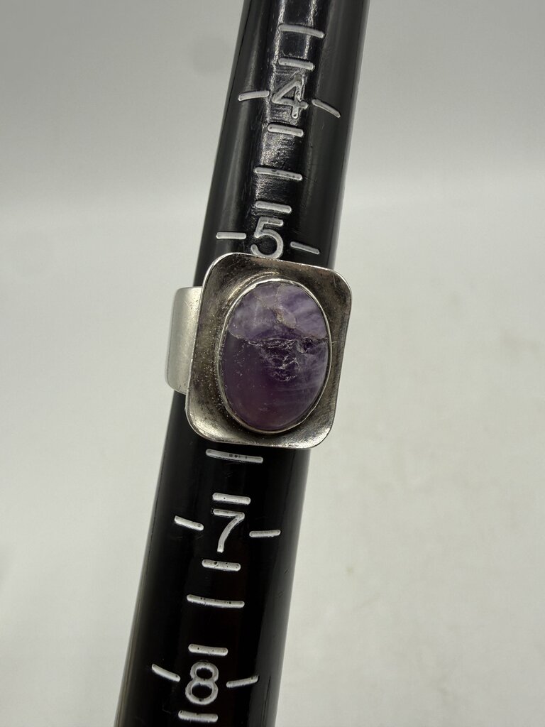 Set of Two Sterling Silver Amethyst Stones Adjustable Rings /ro