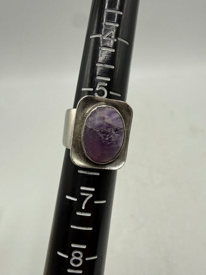 Set of Two Sterling Silver Amethyst Stones Adjustable Rings /ro