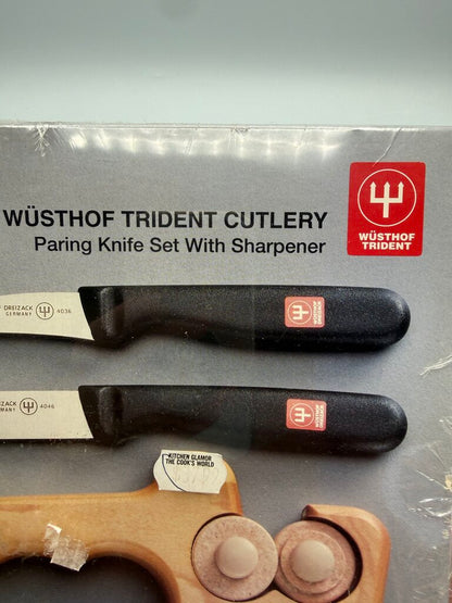 Wusthof Trident Cutlery Pairing Knife Set w/Sharpener NIB /rw
