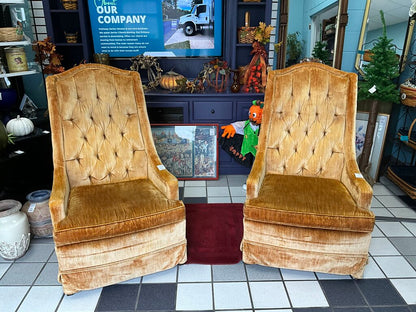 Mid-Century Velvet High Back Armchair