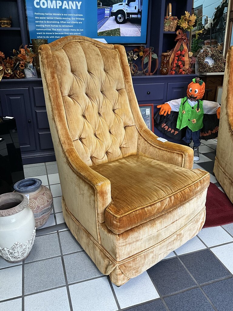 Mid-Century Velvet High Back Armchair