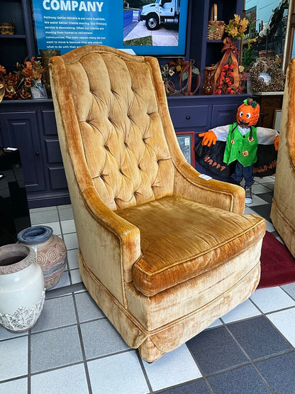 Mid-Century Velvet High Back Armchair