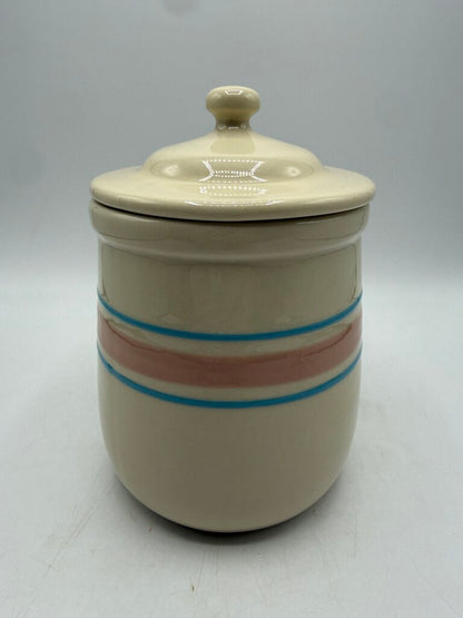 VTG McCoy Pottery #135 Cream Glaze Pink & Blue Strip Canister 6” /rw