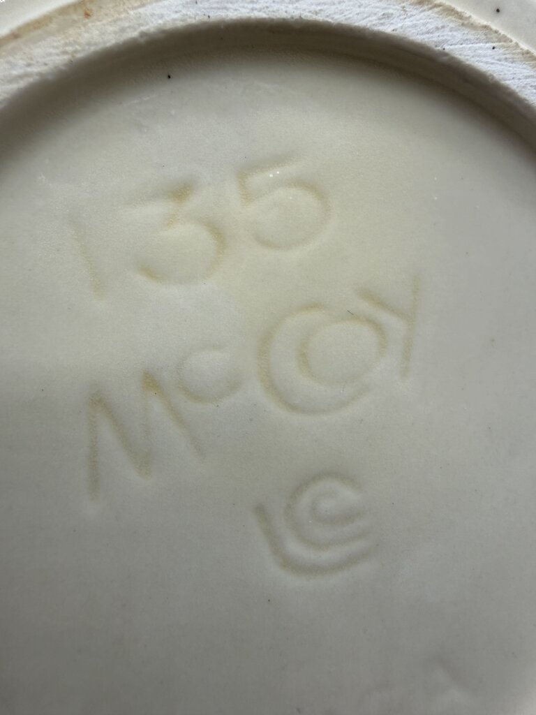 VTG McCoy Pottery #135 Cream Glaze Pink & Blue Strip Canister 6” /rw