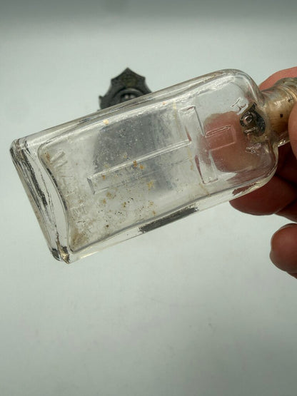 Vintage Glass Holy Water Bottle with Sacred Heart of Jesus Stand /ro