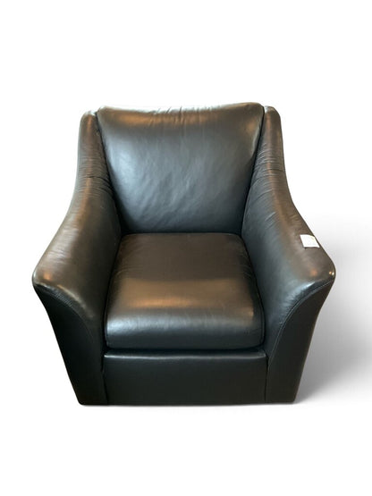 Black Leather Arm Chair w/ Stool