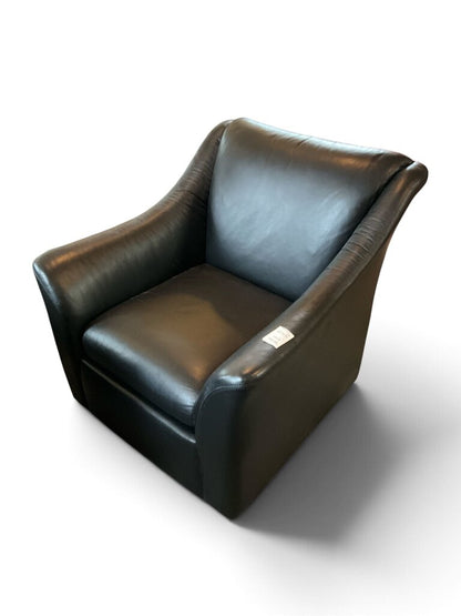Black Leather Arm Chair w/ Stool