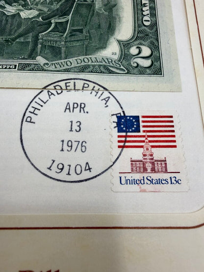 Bicentennial First Day Of Issue Jefferson Commemorative Two Dollar Bill /ro