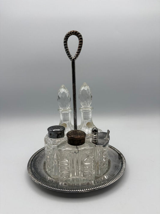 VTG 5 Piece Cruet Condiment Set Italian Crystal /ro