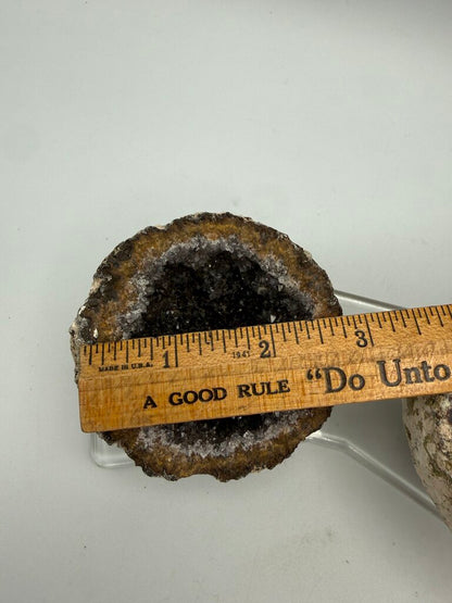 Set of 2 Geode’s Amethyst Crystal Centers in Stand /ro