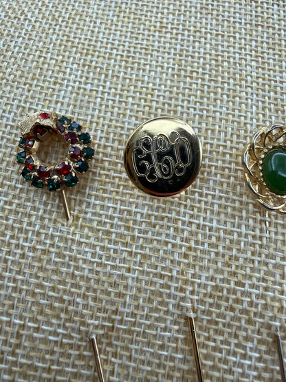 Lot of 7 Vintage Stick Pins Gold Tone /ro
