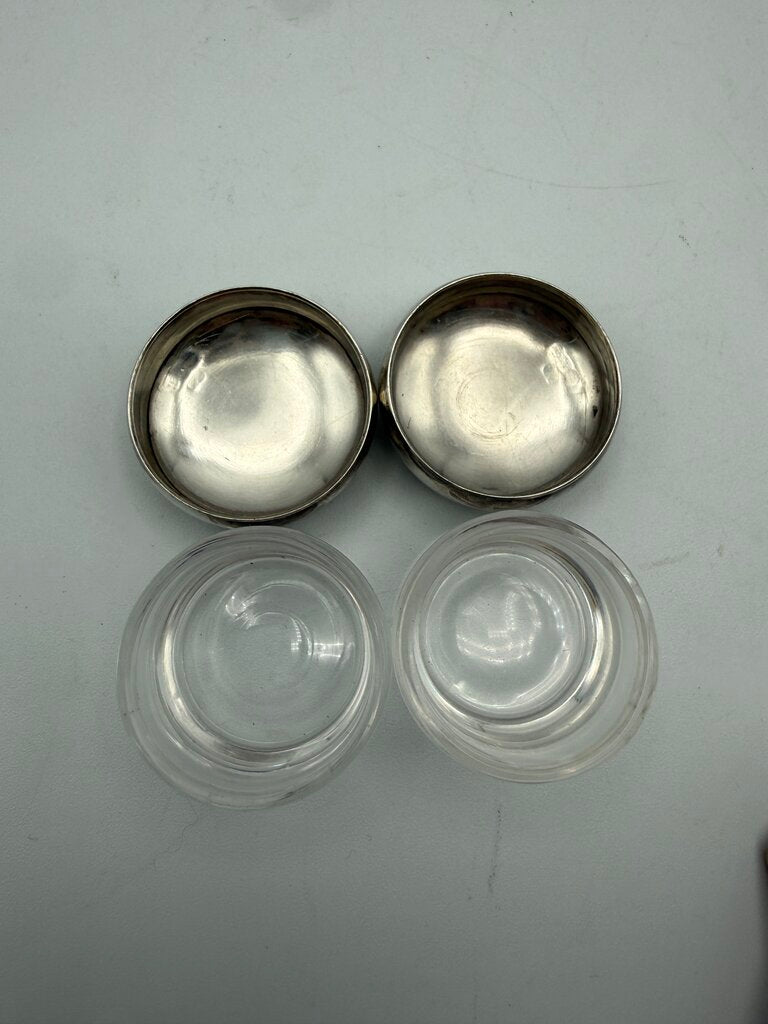 Antique Victorian Glass Rouge Jars w/Sterling Lids set of 2 /ro