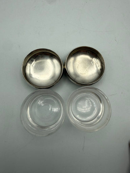 Antique Victorian Glass Rouge Jars w/Sterling Lids set of 2 /ro