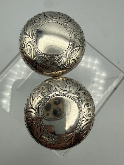 Antique Victorian Glass Rouge Jars w/Sterling Lids set of 2 /ro