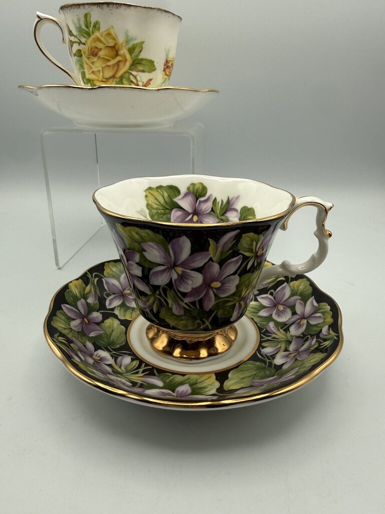 Royal Albert Bone China Set of 2 Cup & Saucer Violet & Tea Rose /roh