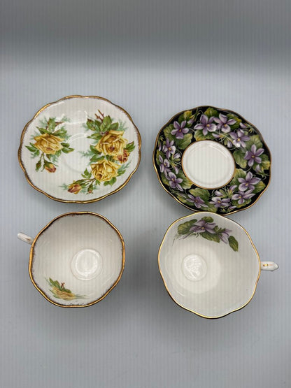 Royal Albert Bone China Set of 2 Cup & Saucer Violet & Tea Rose /roh