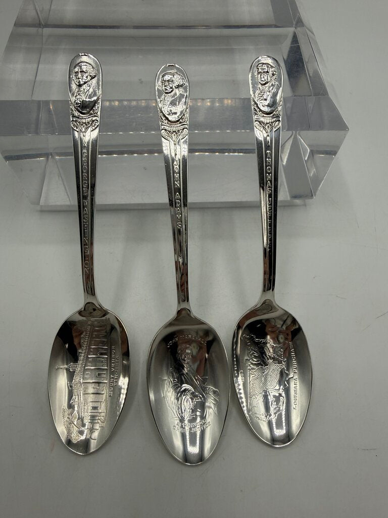 WM Rogers SP Commemorative Presidential Spoon set of 3 /ro