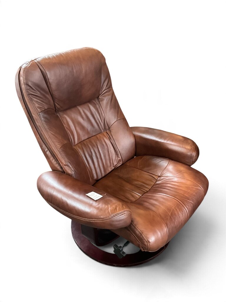Brown Leather Recliner w/ Footstool