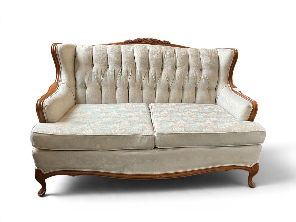 Victorian Styled White Floral Loveseat