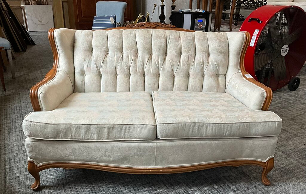 Victorian Styled White Floral Loveseat