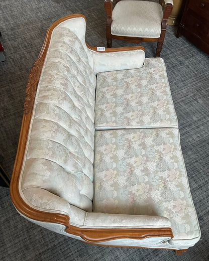 Victorian Styled White Floral Loveseat