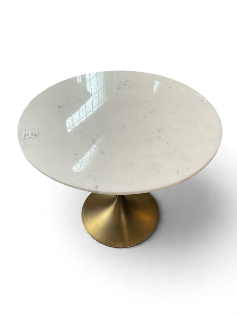 White Marble & Brass Pedestal Dining Table