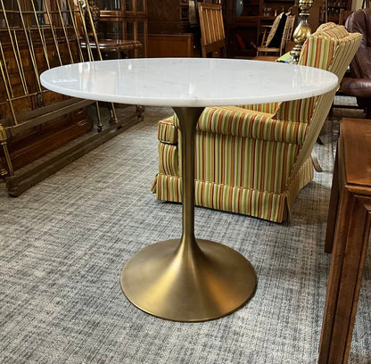 White Marble & Brass Pedestal Dining Table