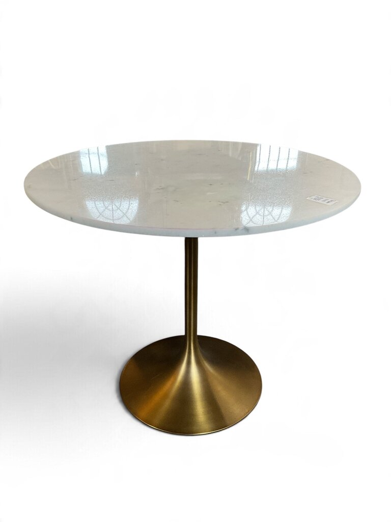 White Marble & Brass Pedestal Dining Table