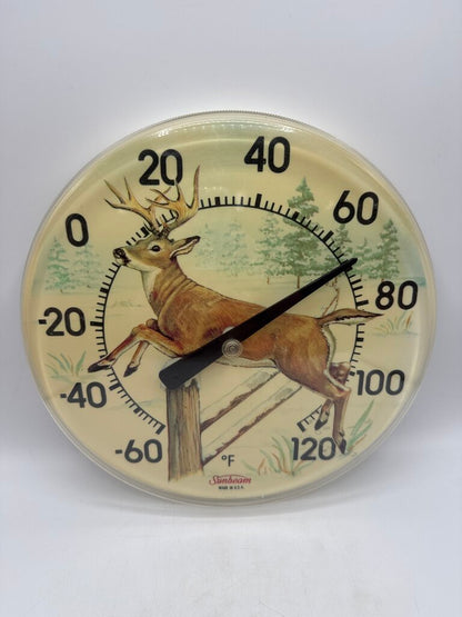 VTG Sunbeam 12” dia Thermometer White Tail Buck /roh