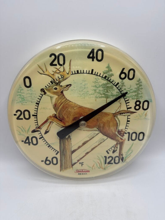 VTG Sunbeam 12” dia Thermometer White Tail Buck /roh