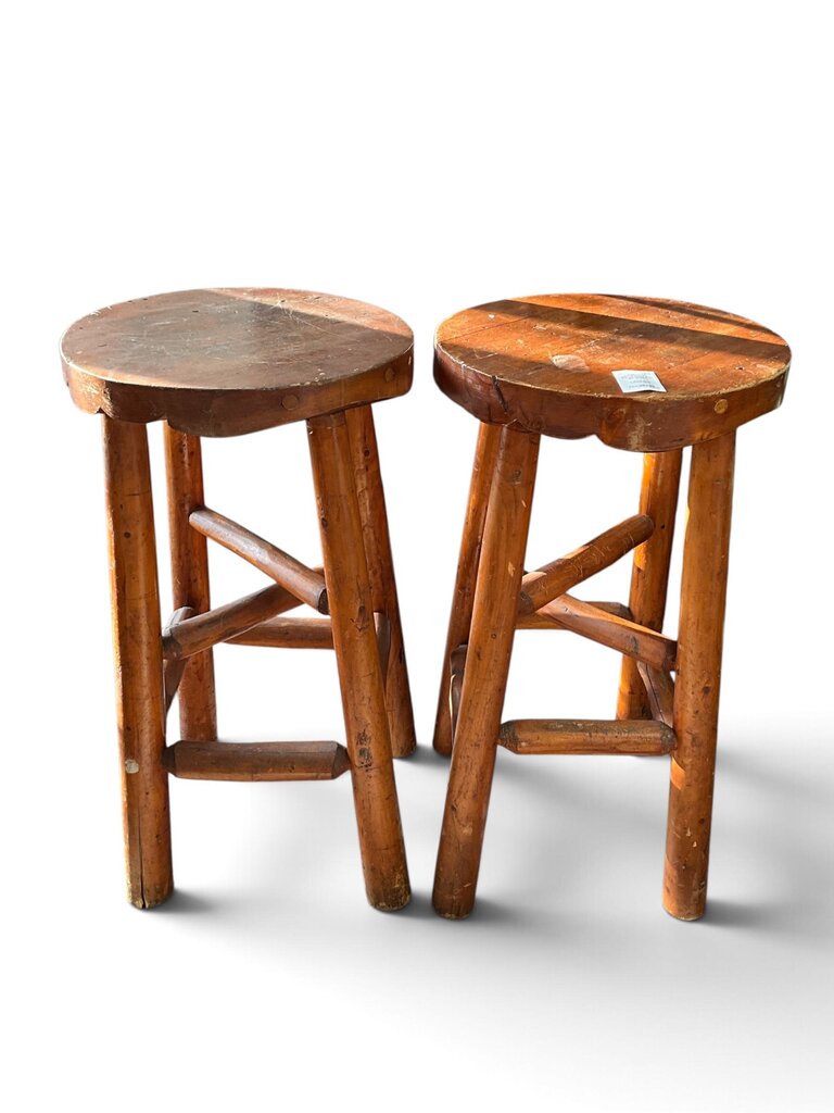 Pair of Cedar Log Bar Stools