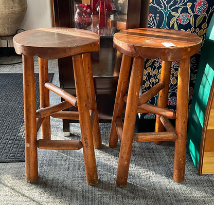 Pair of Cedar Log Bar Stools