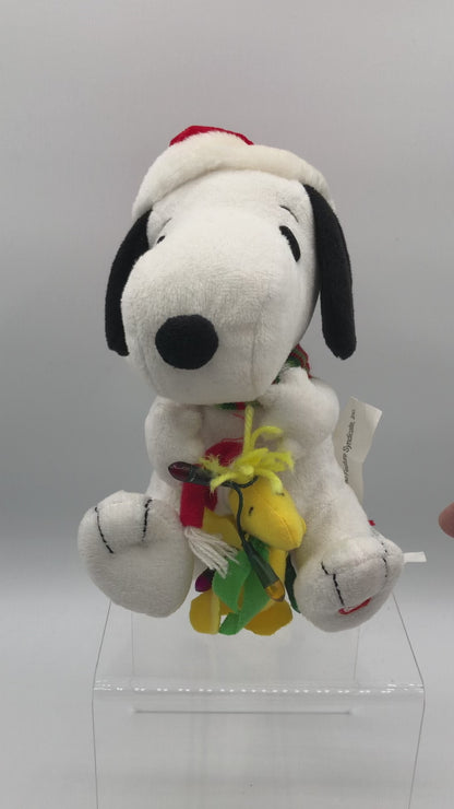 Vtg Christmas Hallmark Peanuts Plush Snoopy/ Woodstock w/ Light & Sound /b