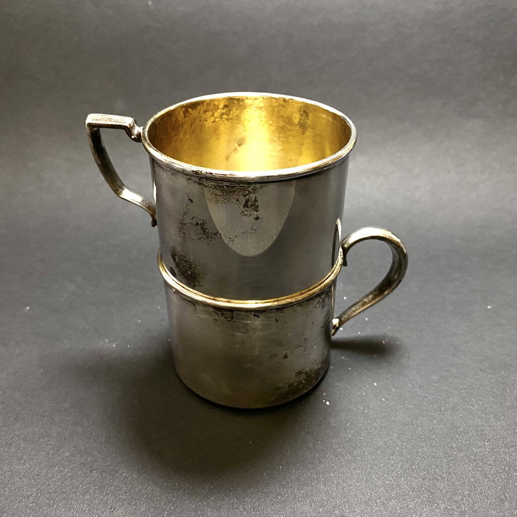 Vintage Pair of Oneida Silver Plated Small Mugs; Baby Cup /bh