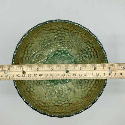 Imperial Carnival Glass Green Grape Scalloped Edge Bowl /b