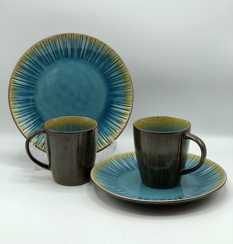 Gibson Cressa Turquoise 8 1/2” Plate w/ Mug Set of 2 /b