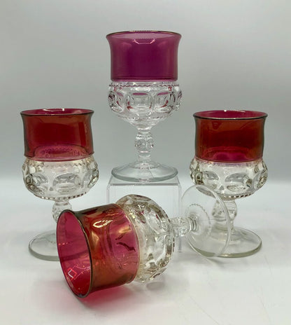 4ea Indiana Glass Kings Crown Ruby Flashed Thumbprint 5 1/2” Wine Goblets /b