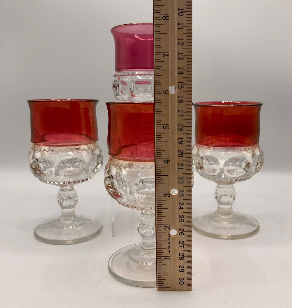 4ea Indiana Glass Kings Crown Ruby Flashed Thumbprint 5 1/2” Wine Goblets /b