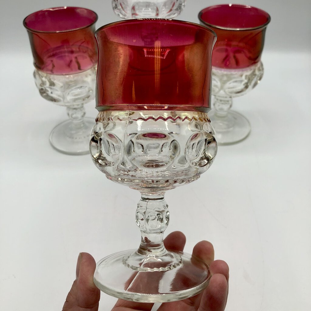 4ea Indiana Glass Kings Crown Ruby Flashed Thumbprint 5 1/2” Wine Goblets /b