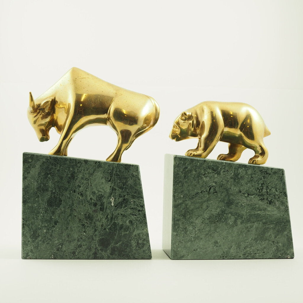 Bear & Bull Brass and Stone Bookends /g