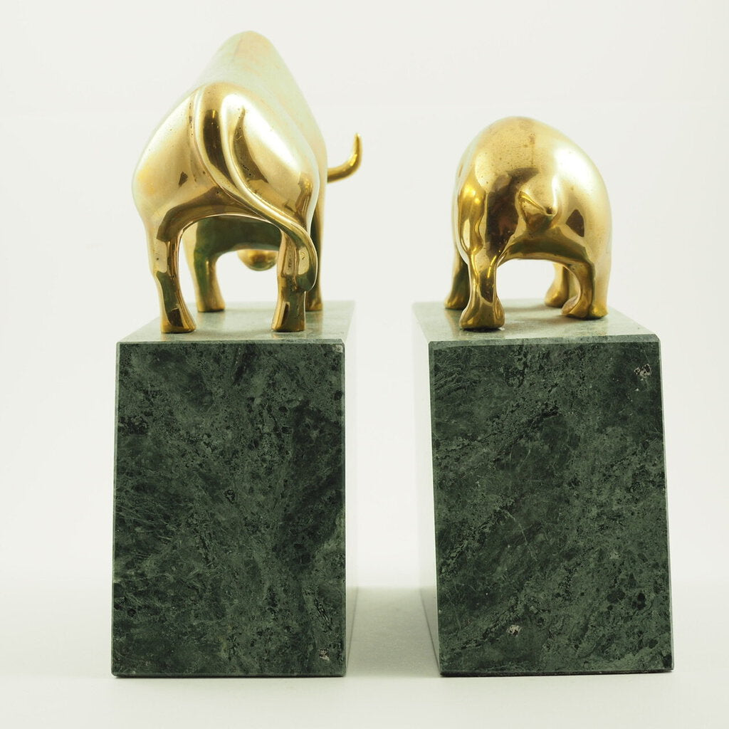 Bear & Bull Brass and Stone Bookends /g