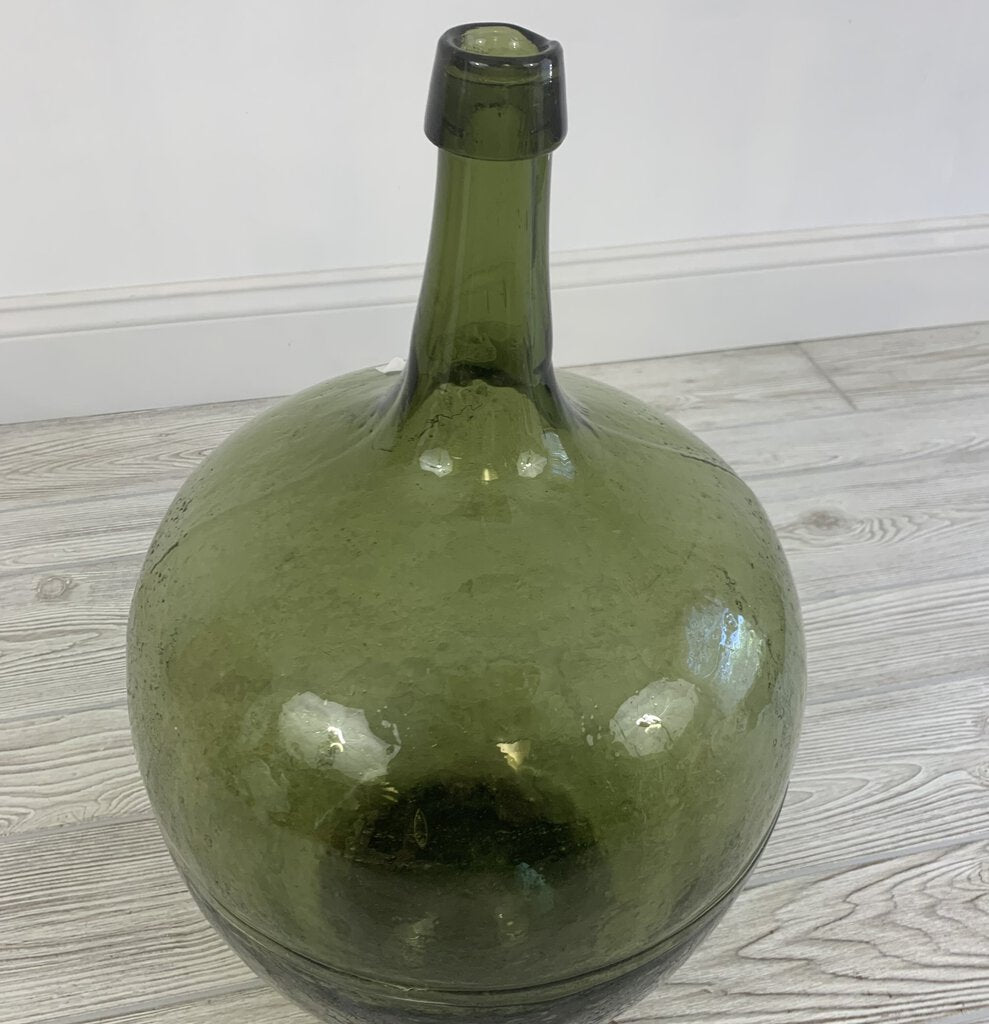 Vintage Green Glass Demijohn Bottle/hg