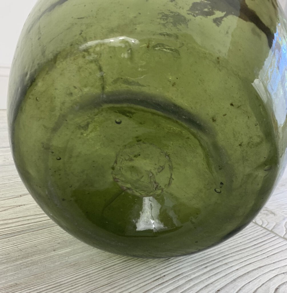 Vintage Green Glass Demijohn Bottle/hg