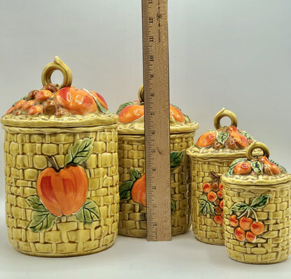 Vintage 1960’s Lefton Fruit & Basket Weave 4pc Canister Set 5254 /b