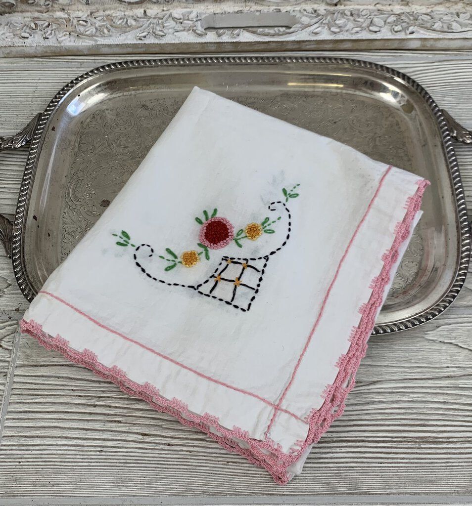 Vintage Hand-Embroidered Kitchen Tablecloth /hg