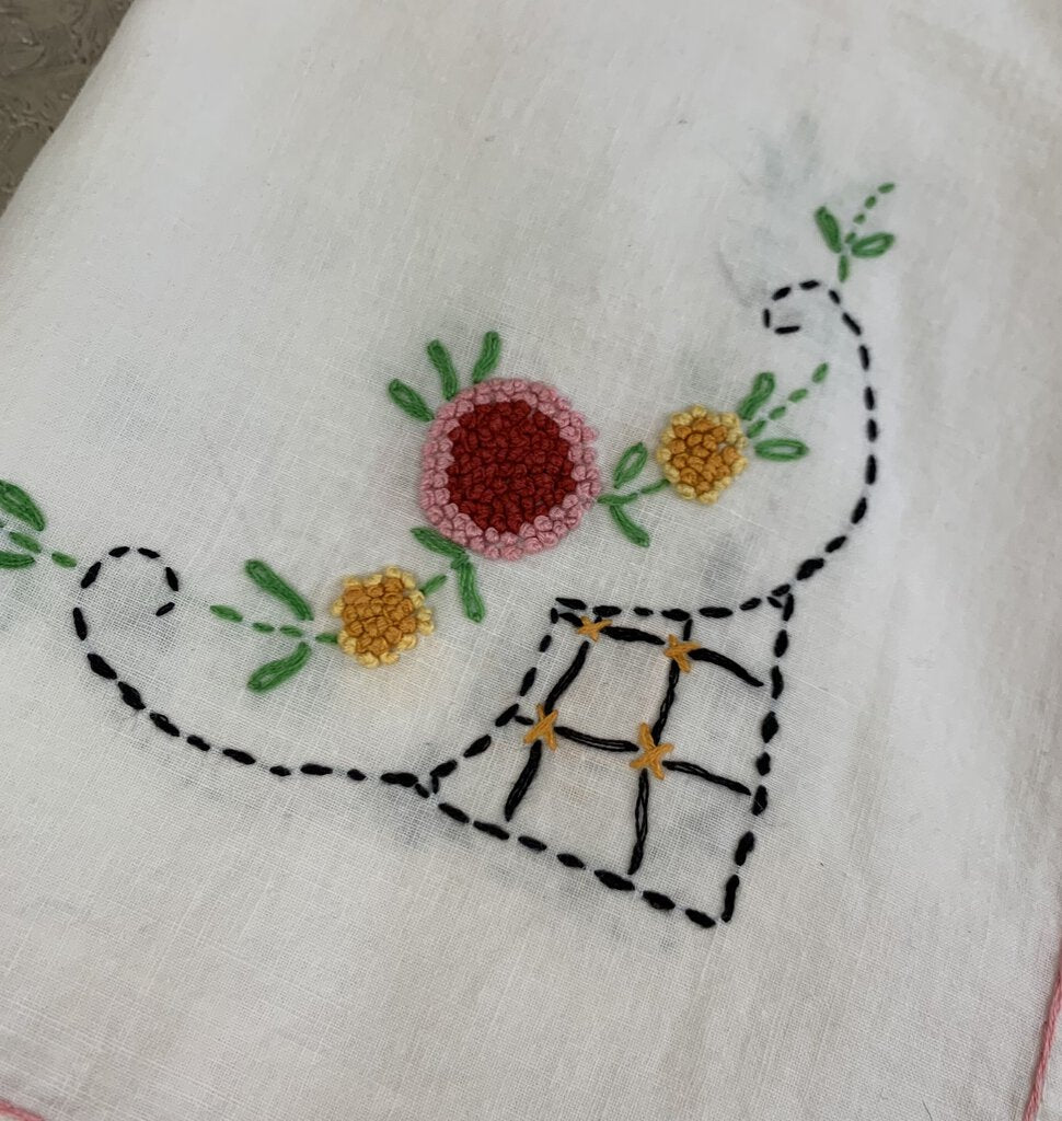 Vintage Hand-Embroidered Kitchen Tablecloth /hg