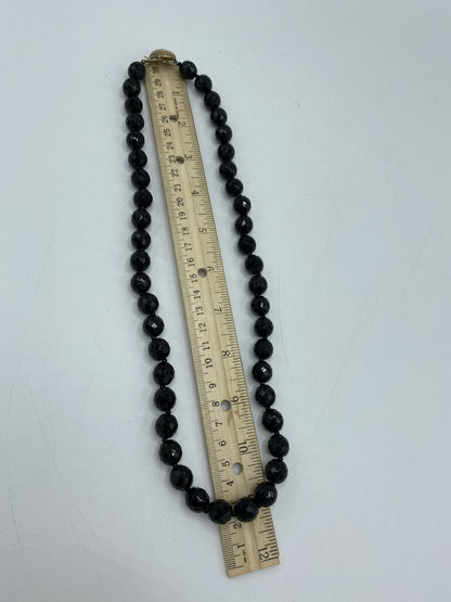 Vintage Black Jet Faceted Glass Bead 23” Necklace with Clip-on Earrings /r