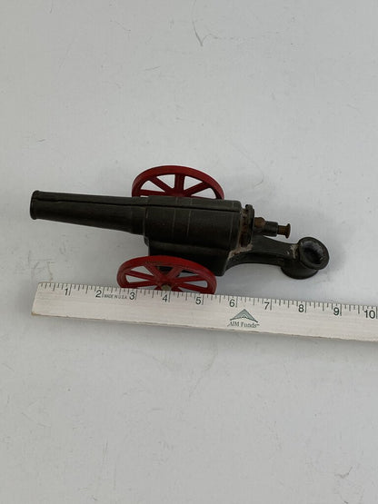 Vintage Solid Cast Iron 9” Artillery Cannon with Red Wheels /r