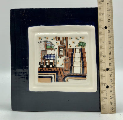 1992 Nancy Deyoung Vogelzang “Home Sweet Home” Art Pottery Tile /b